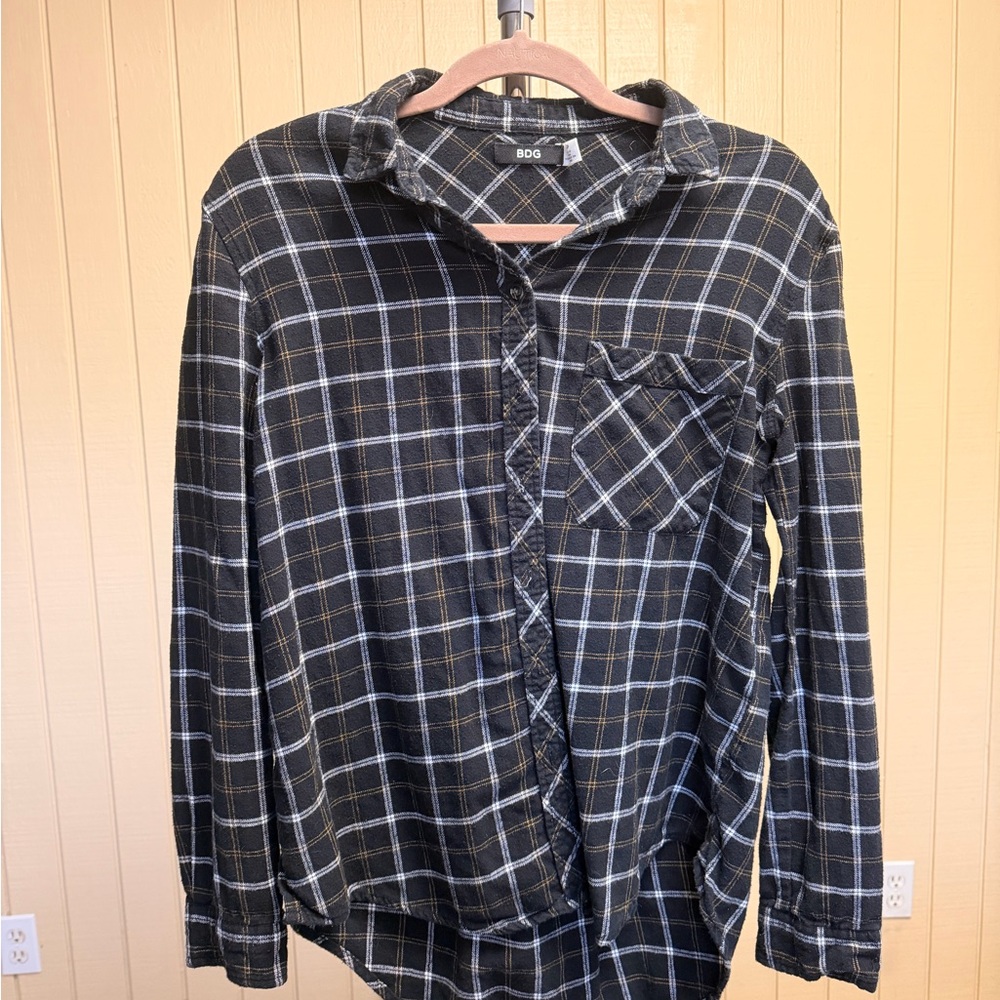 BDG Women's Black and White Plaid Button Down Shirt